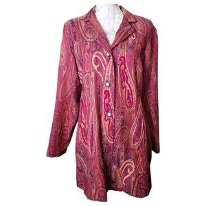 VINTAGE COLDWATER CREEK Size Medium Dark Red Boho Paisley Tapestry Duster Jacket